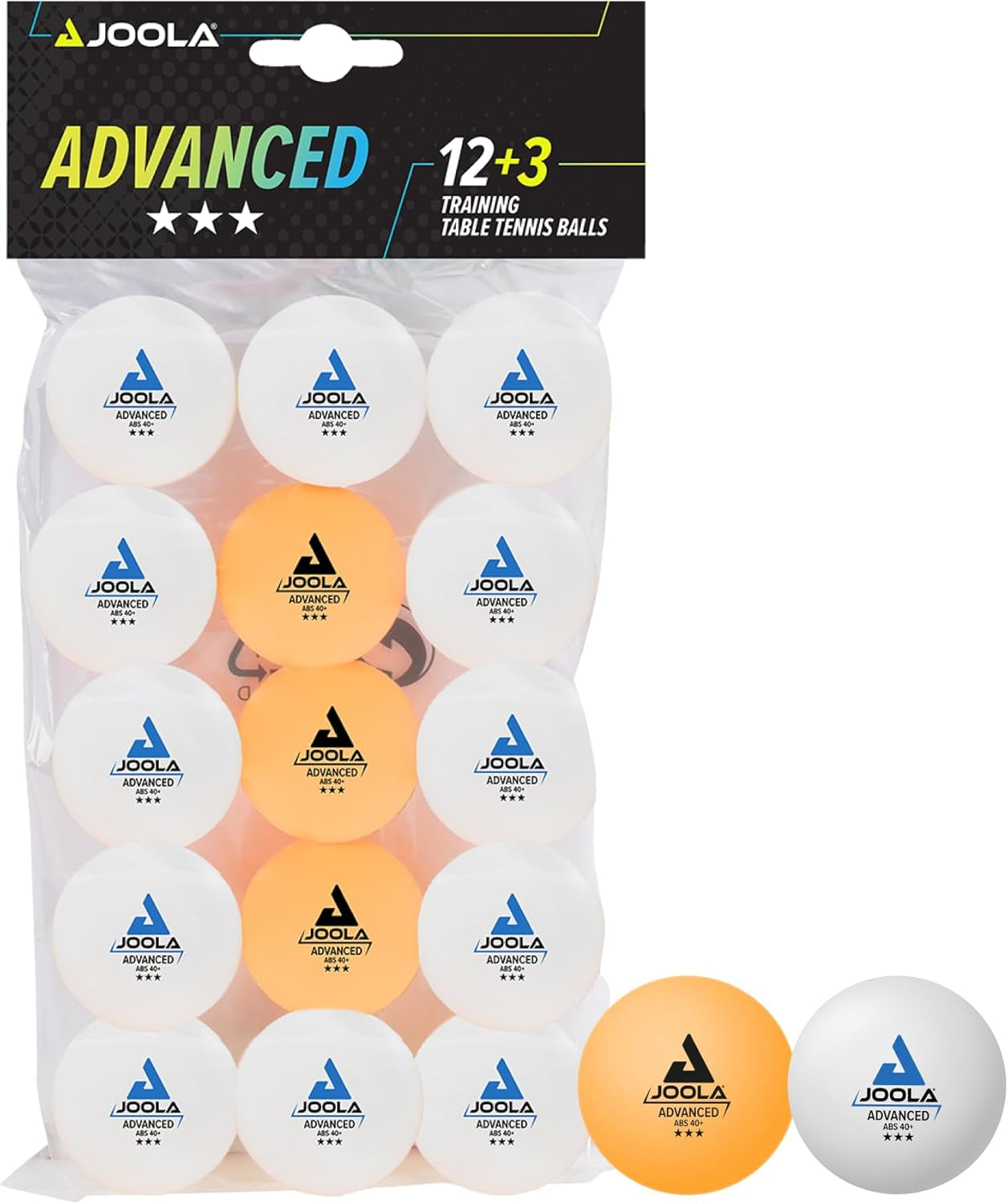 15-Pack 40mm 3-Star Advanced Table Tennis Balls (12 White, 3 Orange) - Machine-Stitched ABS Plastic - ITTF Approved for Adults