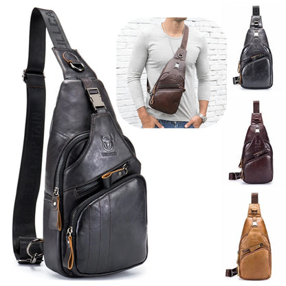 Men Multi-Pocket Leather Chest Bag Casual Sports Multifunctional Large Capacity Crossbody Shoulder Bag