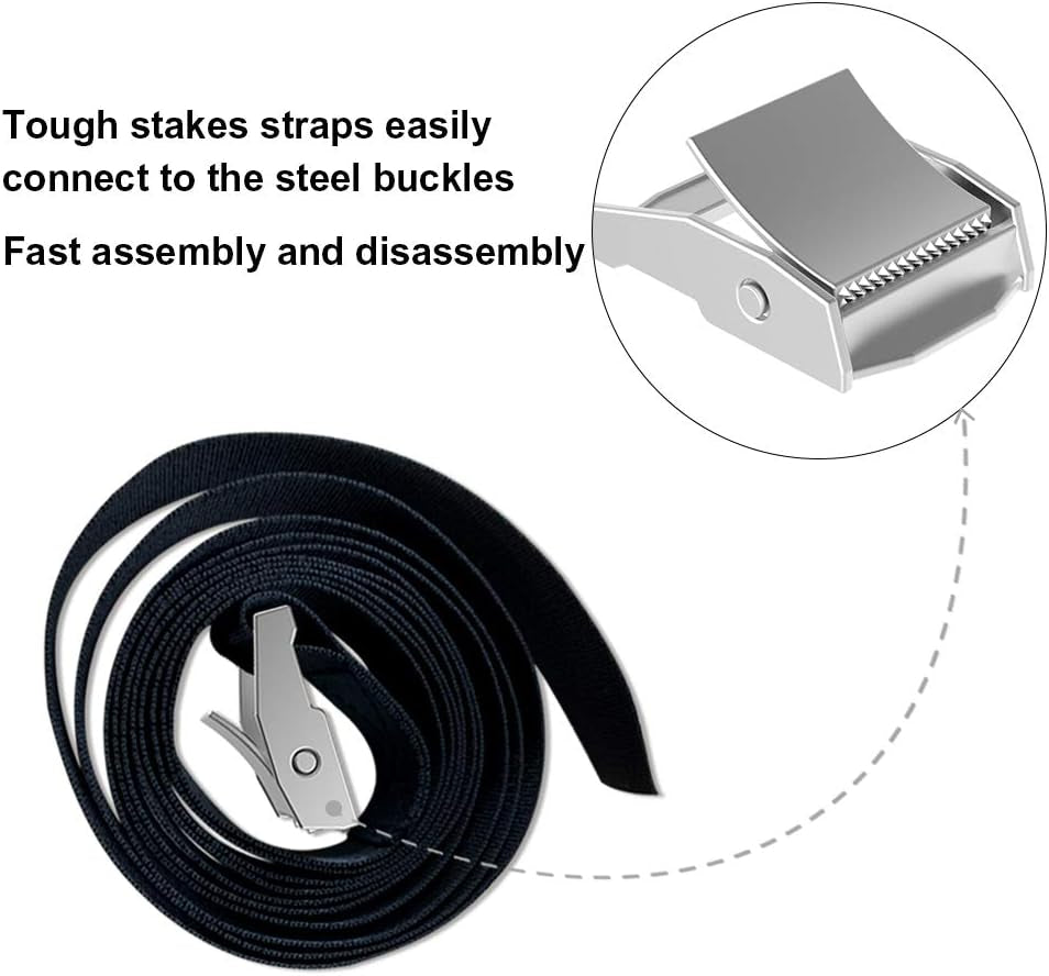 USA Heavy Duty Trampoline Anchor Kit - Set of 4 Corkscrew Steel Stakes with T Hook and Bonus 4 Strong Belts