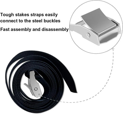 USA Heavy Duty Trampoline Anchor Kit - Set of 4 Corkscrew Steel Stakes with T Hook and Bonus 4 Strong Belts