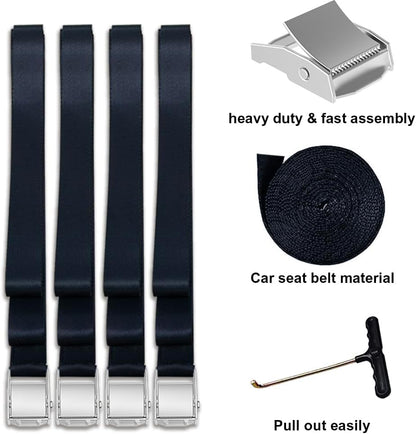 USA Heavy Duty Trampoline Anchor Kit - Set of 4 Corkscrew Steel Stakes with T Hook and Bonus 4 Strong Belts