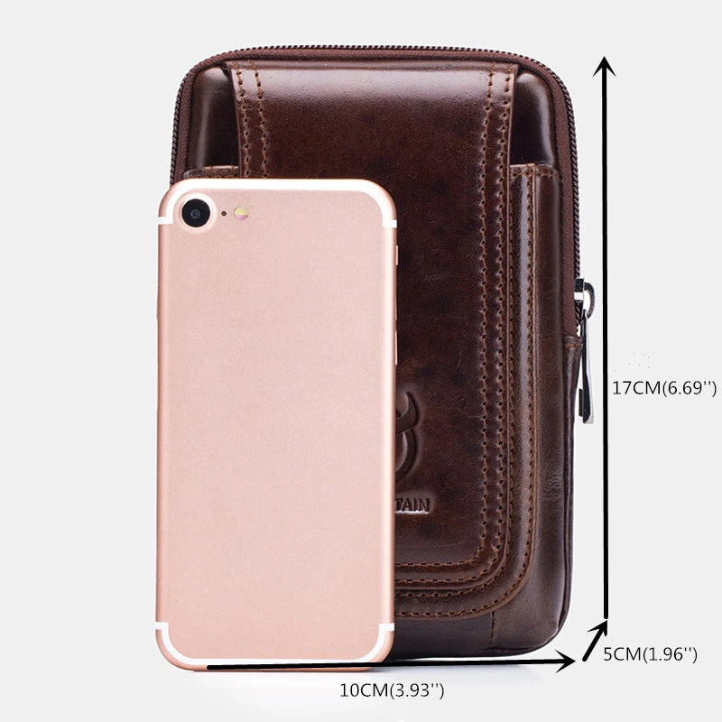 Men'S Leather Belt Waist Bag Travel Small Fanny Pack Phone Pouch Multifunctional Male Waist Bag Leather Pouch