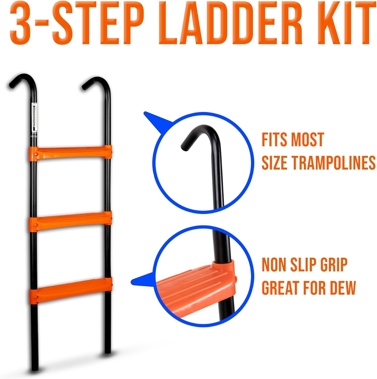 Three-Step Wide Trampoline Ladder for Children, Durable Powder-Coated and UV-Treated Trampoline Accessory for All Weather Conditions, Sturdy and Safe Design