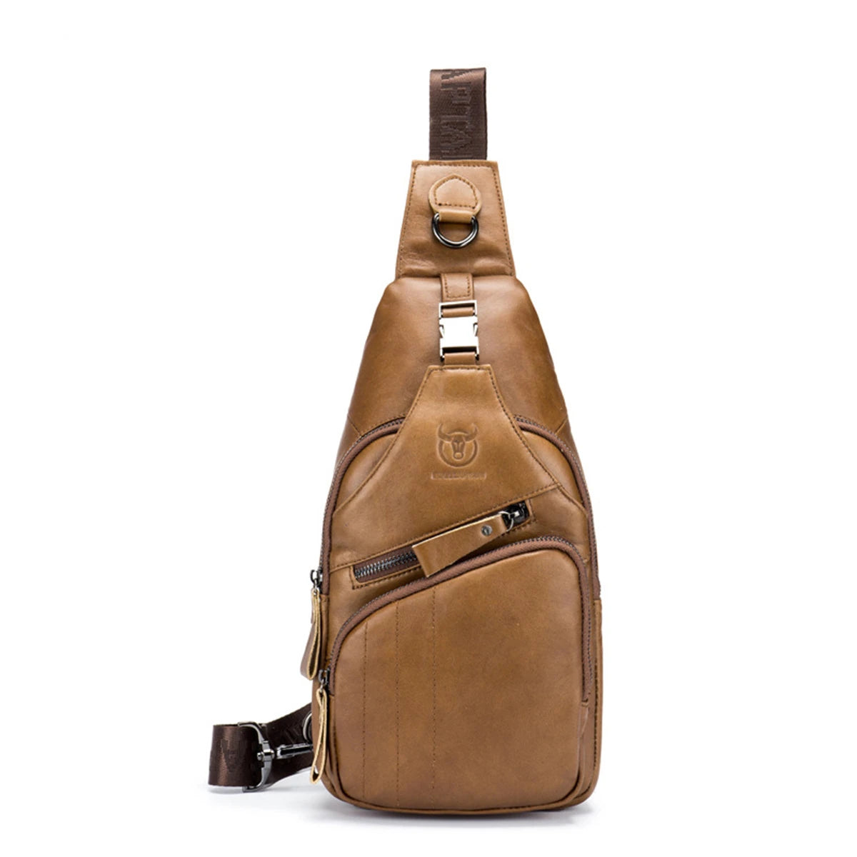 Men Multi-Pocket Leather Chest Bag Casual Sports Multifunctional Large Capacity Crossbody Shoulder Bag