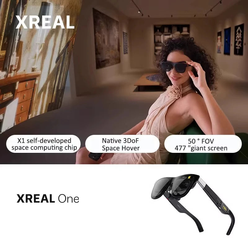 XREAL One AR Smart Glasses 477" HD Screen 3Dof Space Hovering 3D Real Glasses for Iphone Switch PS5 Game Private Cinema