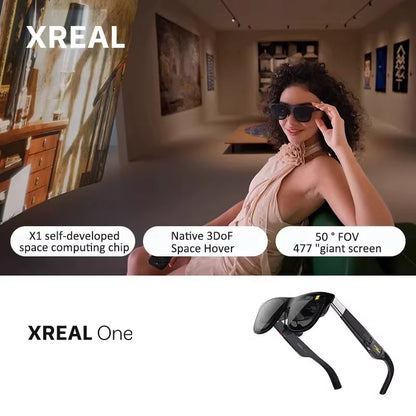 XREAL One AR Smart Glasses 477" HD Screen 3Dof Space Hovering 3D Real Glasses for Iphone Switch PS5 Game Private Cinema