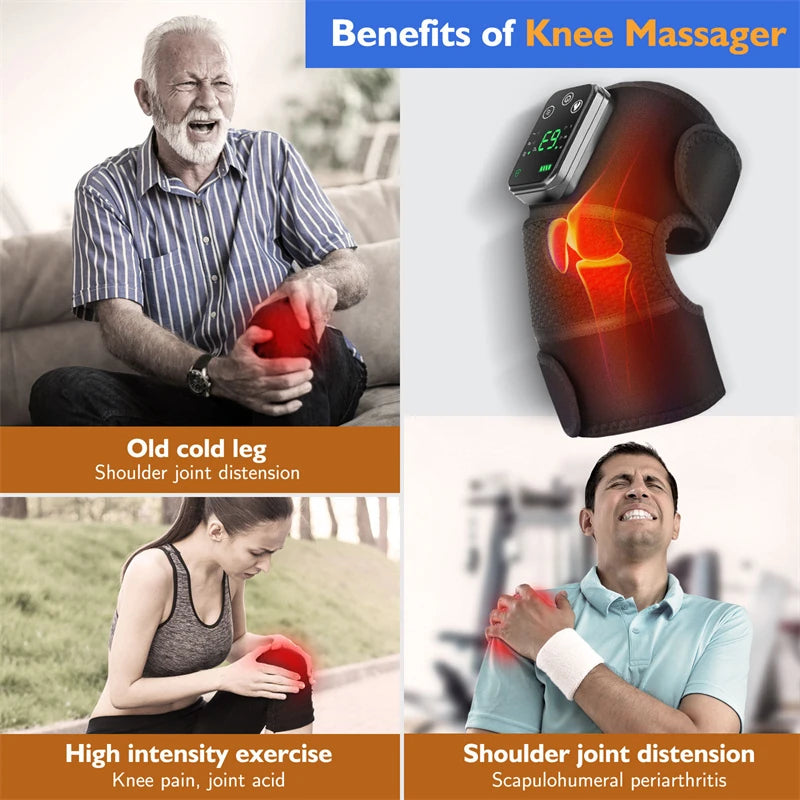 TENGOO Cordless Knee Massager Shoulder Brace Heating Pad, Elbow Warmth Hot Compress Old Cold Legs Massage Instrument with 3 Adjustable Vibrations and Heating Modes