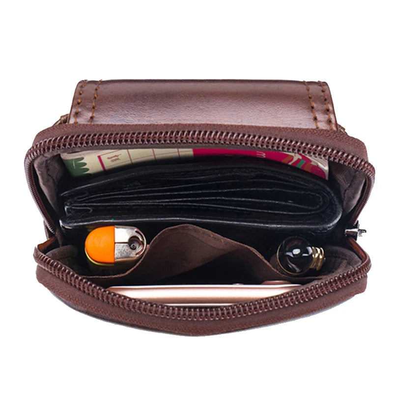 Men'S Leather Belt Waist Bag Travel Small Fanny Pack Phone Pouch Multifunctional Male Waist Bag Leather Pouch