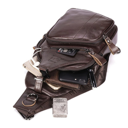 Men Multi-Pocket Leather Chest Bag Casual Sports Multifunctional Large Capacity Crossbody Shoulder Bag