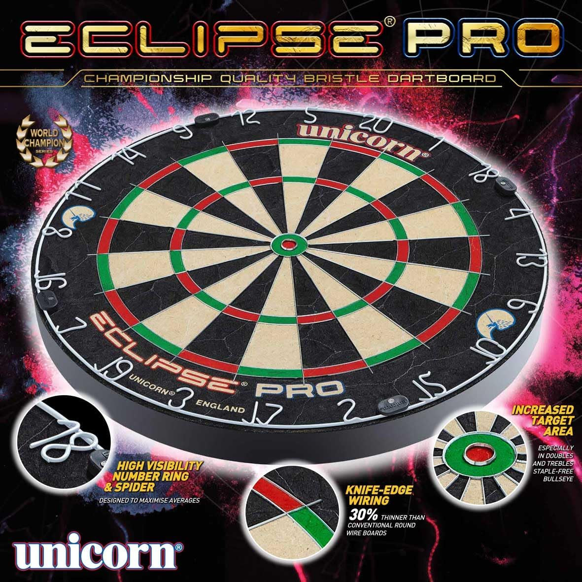 Eclipse Pro Professional Bristle Dartboard with Competition-Grade Sisal, Spider, and Number Ring for Adults