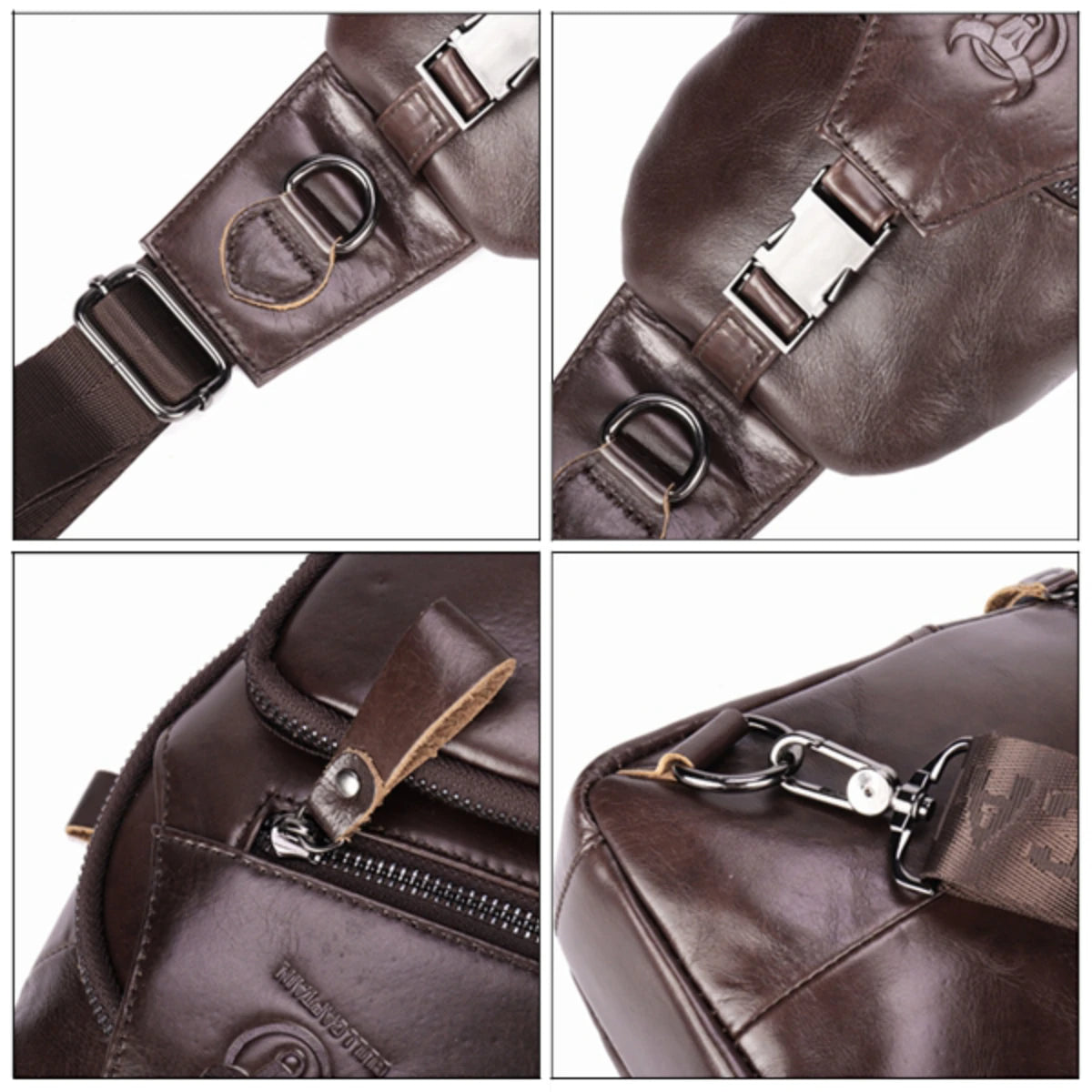 Men Multi-Pocket Leather Chest Bag Casual Sports Multifunctional Large Capacity Crossbody Shoulder Bag