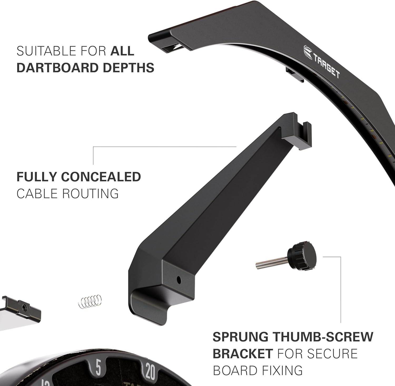 LED Dartboard Lighting System - Enhanced Illumination for Dart Boards | 3M Extended Cable | Compatible with All Dart Boards | Simple Assembly | Premium Darts Accessories