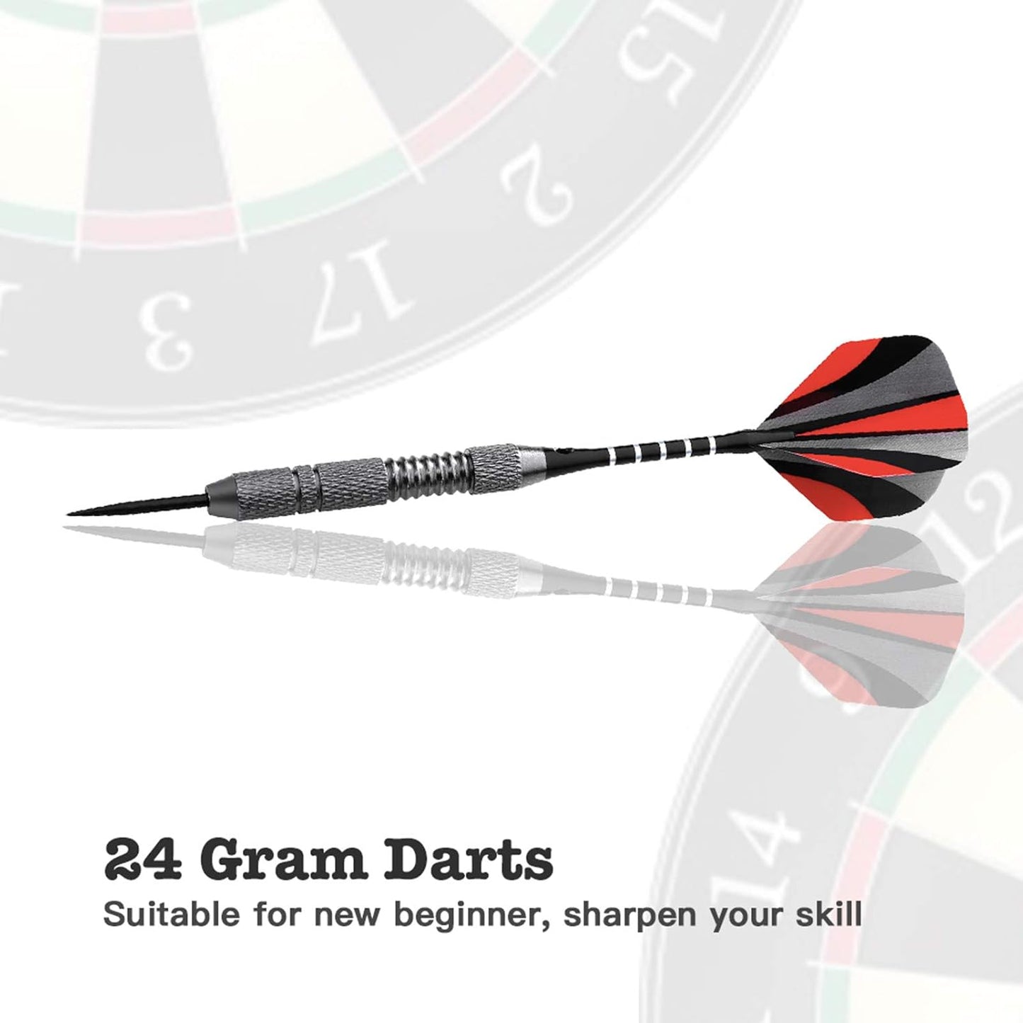 Professional Steel Tip Darts Set - 12 Pack, 24 Grams with 20 Flights (4 Styles) and 12 Aluminum Shafts