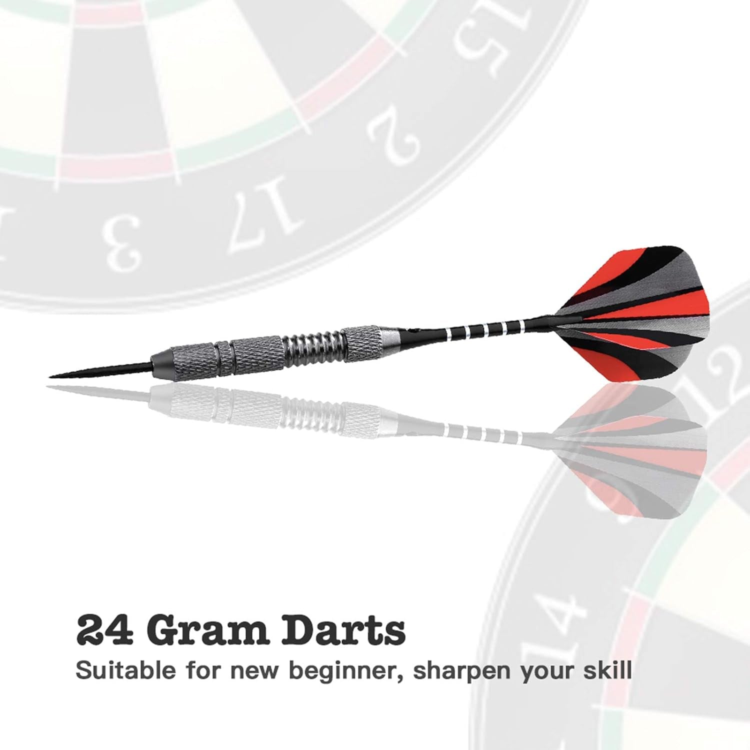 Professional Steel Tip Darts Set - 12 Pack, 24 Grams with 20 Flights (4 Styles) and 12 Aluminum Shafts