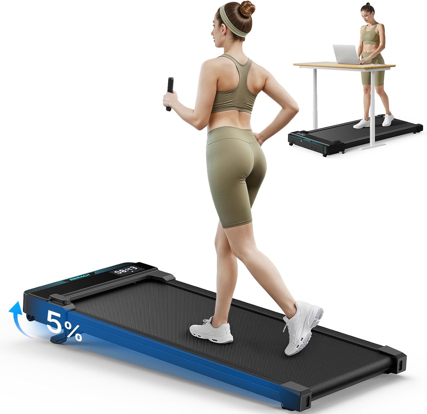 Walking Pad Treadmill with 0-9% Incline, under Desk Treadmill Space-Saving Design, Remote Control & App, One-Piece Molded, 265 Lbs Capacity, Walking Machine for Home