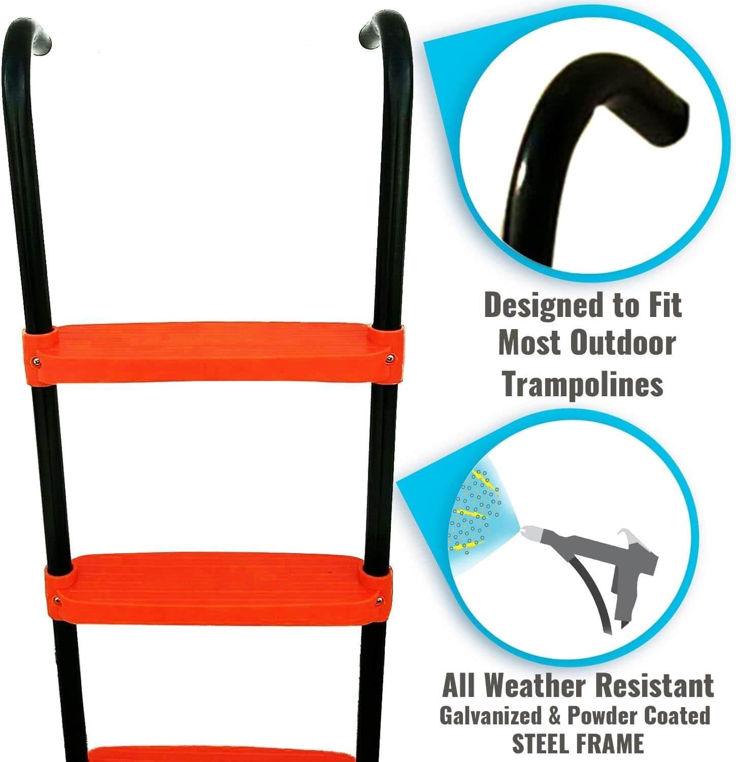 Three-Step Wide Trampoline Ladder for Children, Durable Powder-Coated and UV-Treated Trampoline Accessory for All Weather Conditions, Sturdy and Safe Design