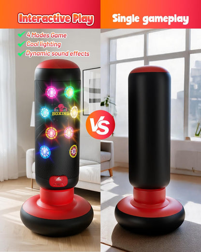 Interactive Punching Bag for Kids, Boxing Bag with Music & Light 4-Mode Game, Inflatable Punch Bag with Gloves, Kids Gym Equipment, Boxing Gifts Toys for 6 7 8 9 10 11 12 Year Old Boys