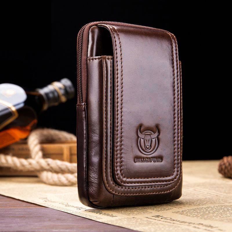 Men'S Leather Belt Waist Bag Travel Small Fanny Pack Phone Pouch Multifunctional Male Waist Bag Leather Pouch