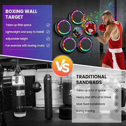 Music Boxing Machine, Musical Boxing Machine with LED Lights, 2 Pairs Boxing Gloves, 9 Speeds & Modes, Support Bluetooth, Automatic Counting, Wall Mounted, Smart Music Punch Machine for Adults Kids