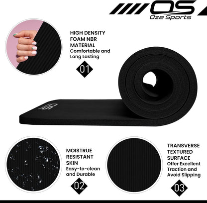 Yoga Mat Exercise NBR Fitness Foam Mat Extra Thick Non-Slip Large Padded High Density Ideal for Hiit Pilates Gymnastics Mats Fitness & Workout with Free Carry Strap