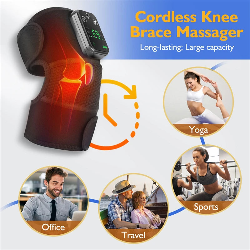 TENGOO Cordless Knee Massager Shoulder Brace Heating Pad, Elbow Warmth Hot Compress Old Cold Legs Massage Instrument with 3 Adjustable Vibrations and Heating Modes