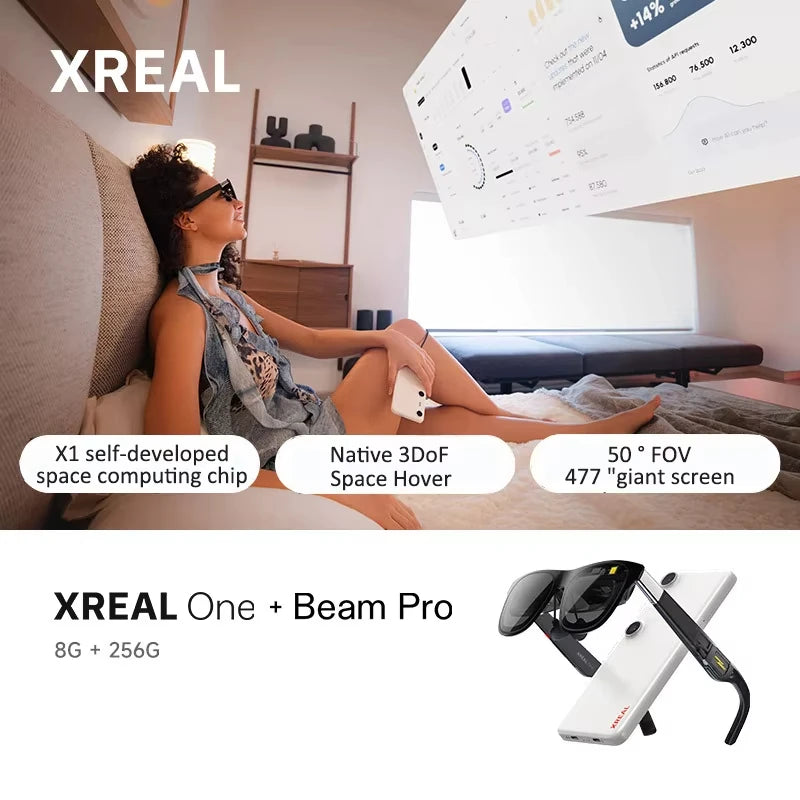 XREAL One AR Smart Glasses 477" HD Screen 3Dof Space Hovering 3D Real Glasses for Iphone Switch PS5 Game Private Cinema