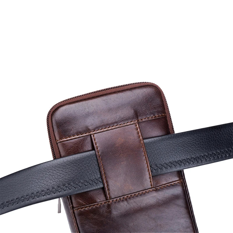 Men'S Leather Belt Waist Bag Travel Small Fanny Pack Phone Pouch Multifunctional Male Waist Bag Leather Pouch