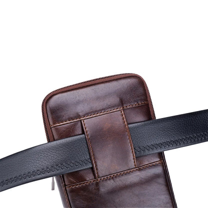 Men'S Leather Belt Waist Bag Travel Small Fanny Pack Phone Pouch Multifunctional Male Waist Bag Leather Pouch