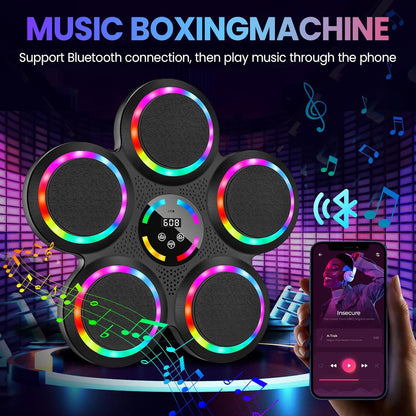 Music Boxing Machine, Musical Boxing Machine with LED Lights, 2 Pairs Boxing Gloves, 9 Speeds & Modes, Support Bluetooth, Automatic Counting, Wall Mounted, Smart Music Punch Machine for Adults Kids