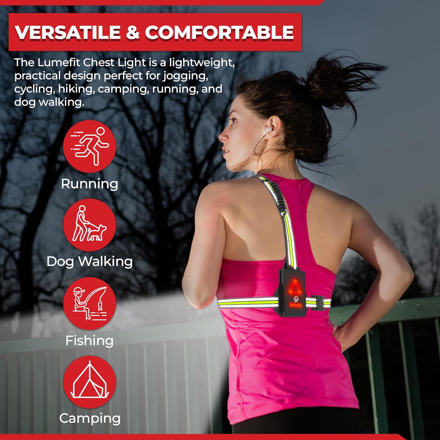 Run Light Running Lights for Runners Chest LED Lamp 90° Adjustable Beam Angle 500 Lumen 360 Degree Reflective Band USB Rechargeable Front Body Torch Jogging Hiking