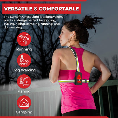 Run Light Running Lights for Runners Chest LED Lamp 90° Adjustable Beam Angle 500 Lumen 360 Degree Reflective Band USB Rechargeable Front Body Torch Jogging Hiking