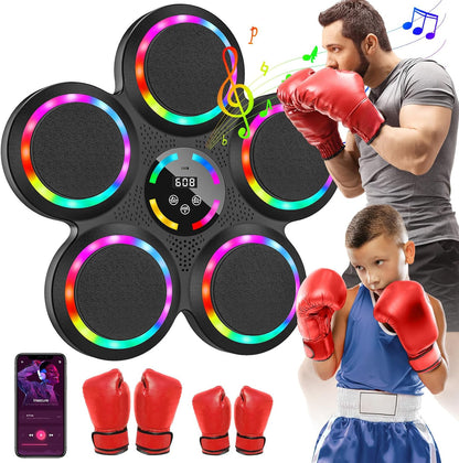 Music Boxing Machine, Musical Boxing Machine with LED Lights, 2 Pairs Boxing Gloves, 9 Speeds & Modes, Support Bluetooth, Automatic Counting, Wall Mounted, Smart Music Punch Machine for Adults Kids