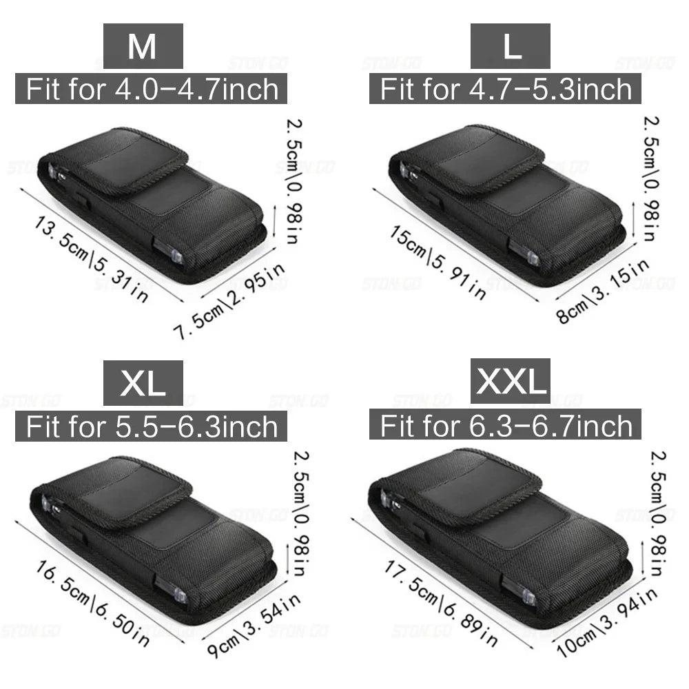 Vertical 5-7.5 Inch Phone Holster Case Waist Bag with Belt Clip Portable Nylon Pouch Cover L-XXXL