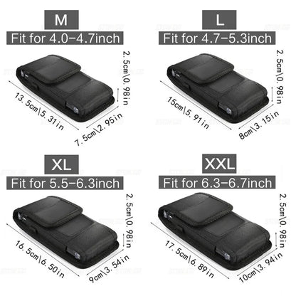 Vertical 5-7.5 Inch Phone Holster Case Waist Bag with Belt Clip Portable Nylon Pouch Cover L-XXXL