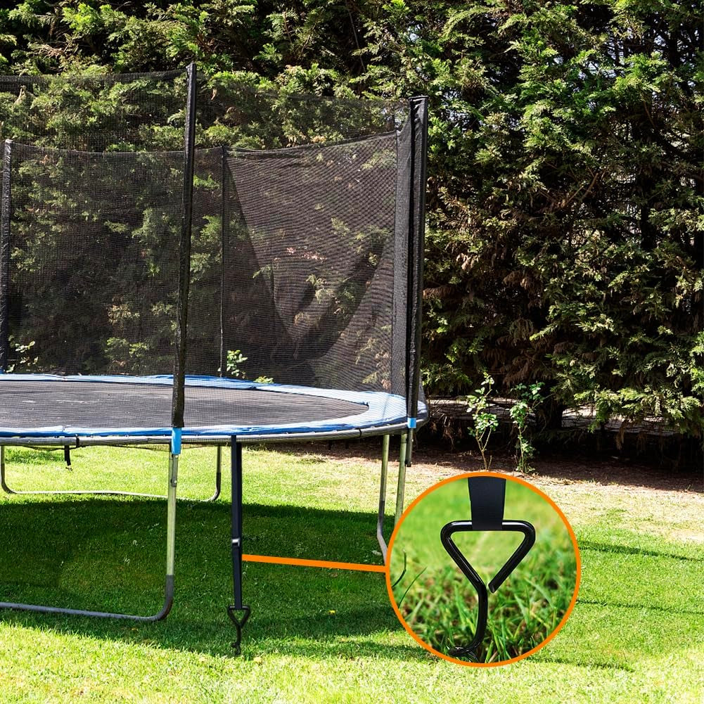 USA Heavy Duty Trampoline Anchor Kit - Set of 4 Corkscrew Steel Stakes with T Hook and Bonus 4 Strong Belts