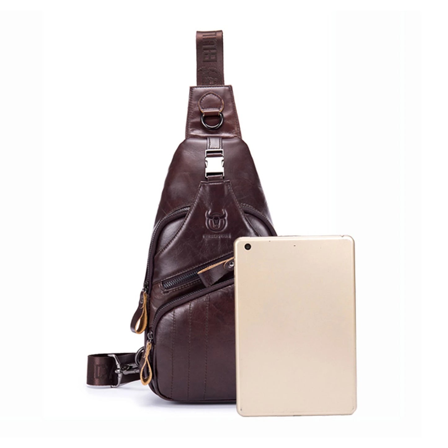 Men Multi-Pocket Leather Chest Bag Casual Sports Multifunctional Large Capacity Crossbody Shoulder Bag