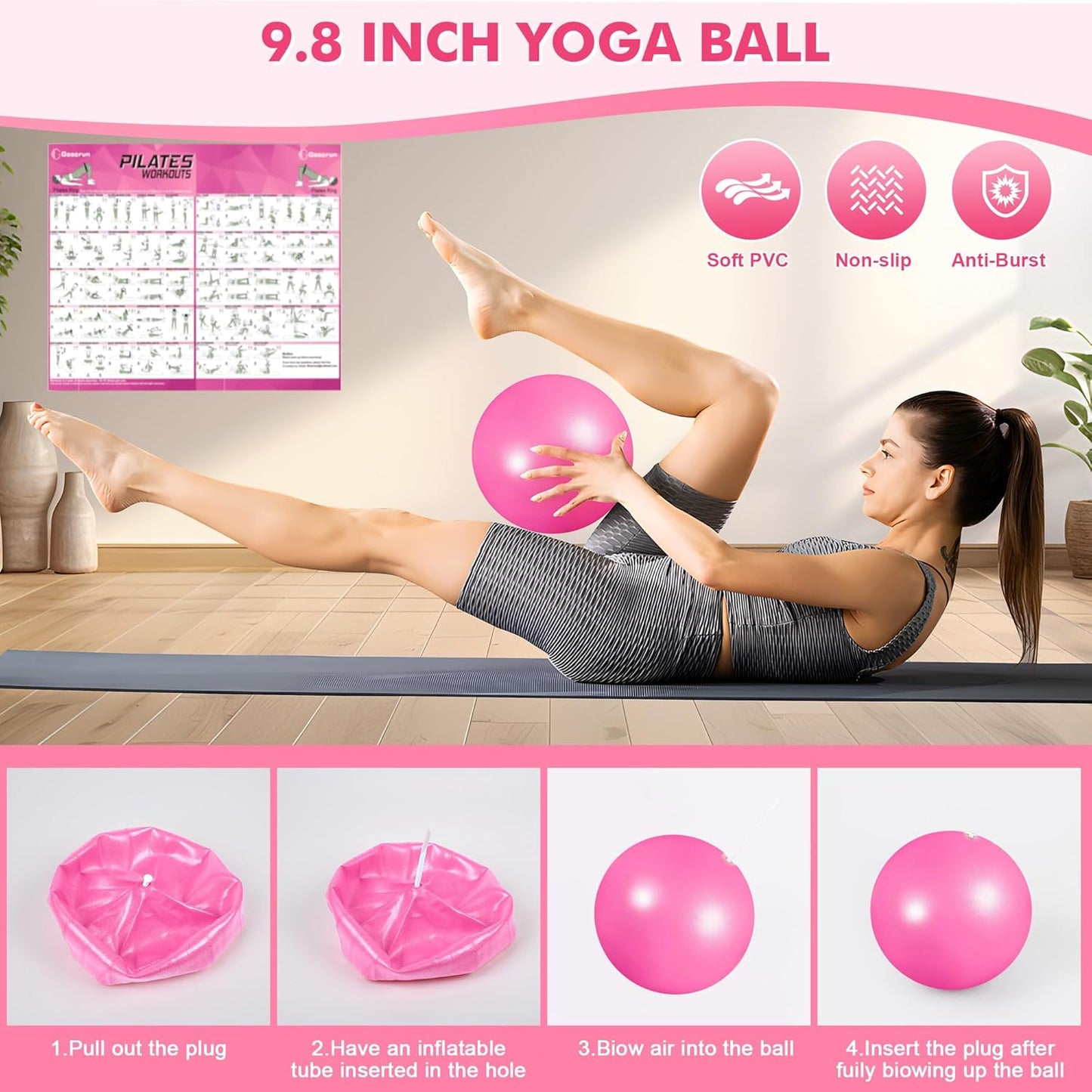 Pilates Ring Set Exercise Equipment with Exercise Bands Resistance Bands Set, Pilates Ball, Sliding Disks – Workout Equipment Home Gym Includes Complete Fitness Guide