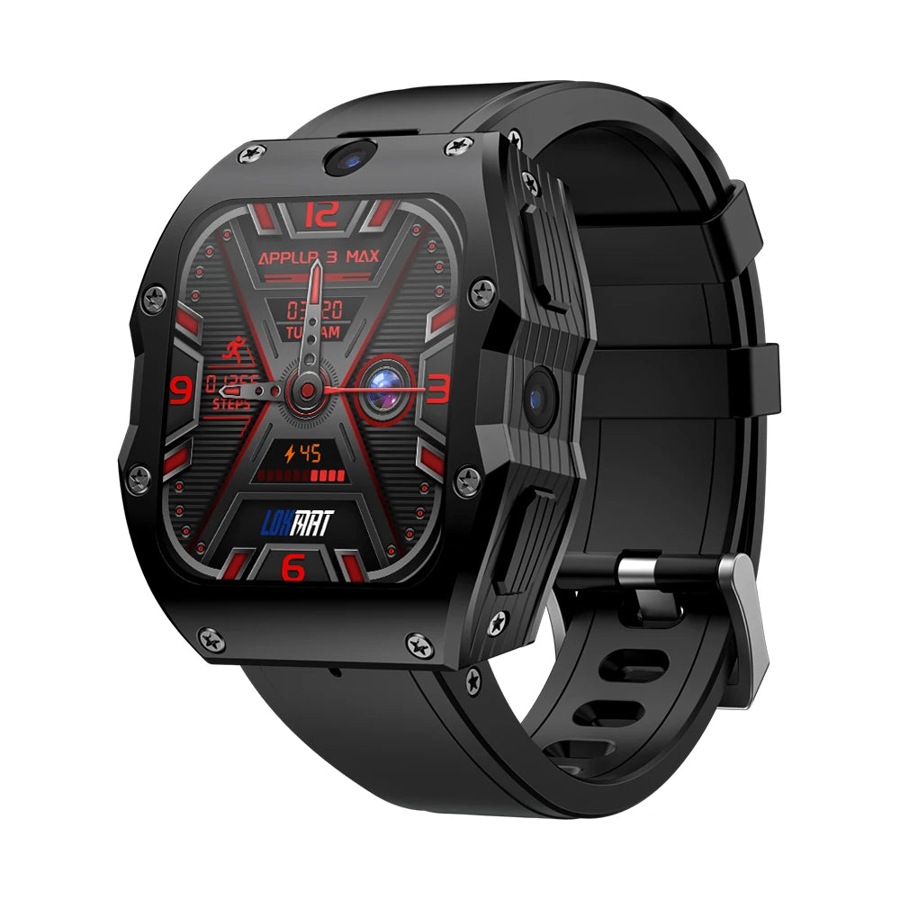 LOKMAT APPLLP 3 MAX 2.02 Inch HD TFT Display Bluetooth Call Heart Rate Spo2 Monitor Sleep Monitoring SOS Multi-Sport Modes Music Playback IP68 Waterproof 4G Smart Watch