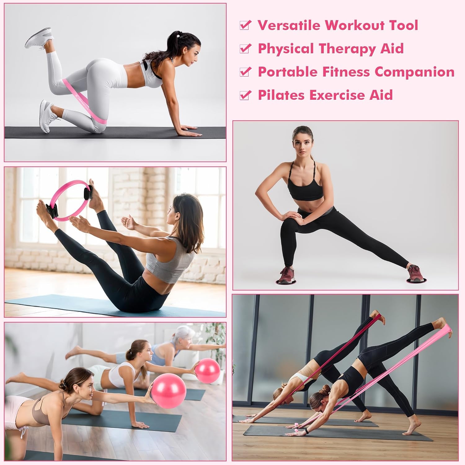 Pilates Ring Set Exercise Equipment with Exercise Bands Resistance Bands Set, Pilates Ball, Sliding Disks – Workout Equipment Home Gym Includes Complete Fitness Guide