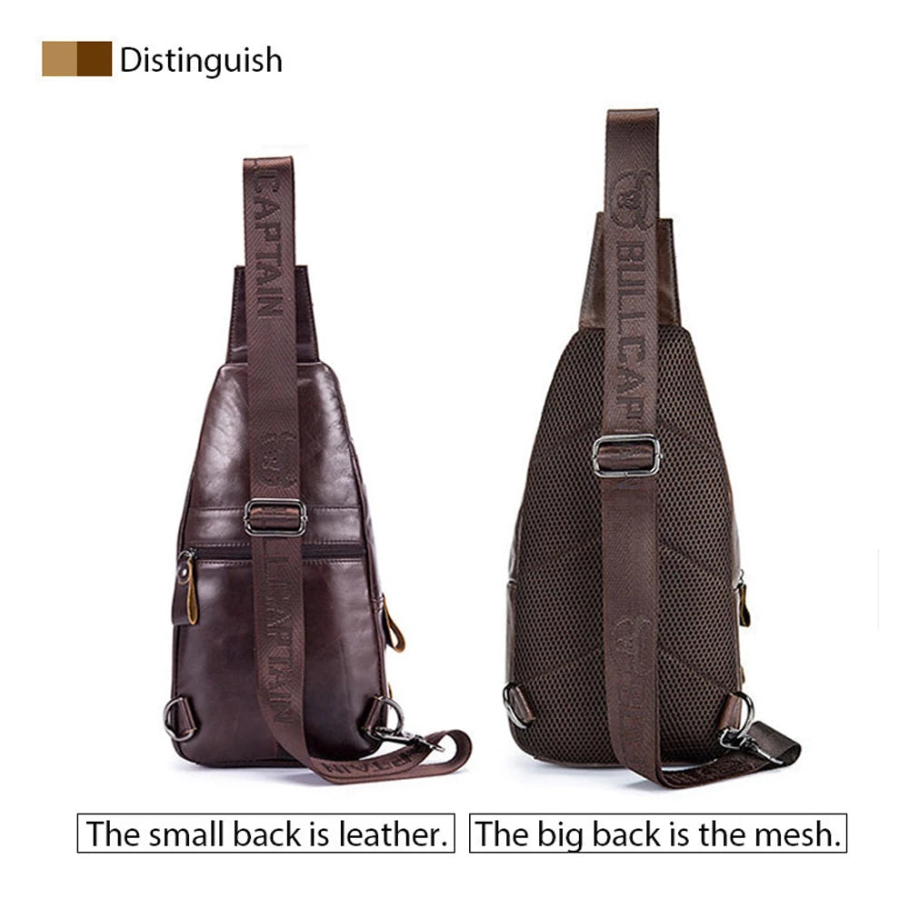 Men Multi-Pocket Leather Chest Bag Casual Sports Multifunctional Large Capacity Crossbody Shoulder Bag