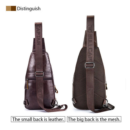 Men Multi-Pocket Leather Chest Bag Casual Sports Multifunctional Large Capacity Crossbody Shoulder Bag