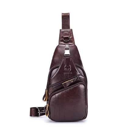 Men Multi-Pocket Leather Chest Bag Casual Sports Multifunctional Large Capacity Crossbody Shoulder Bag