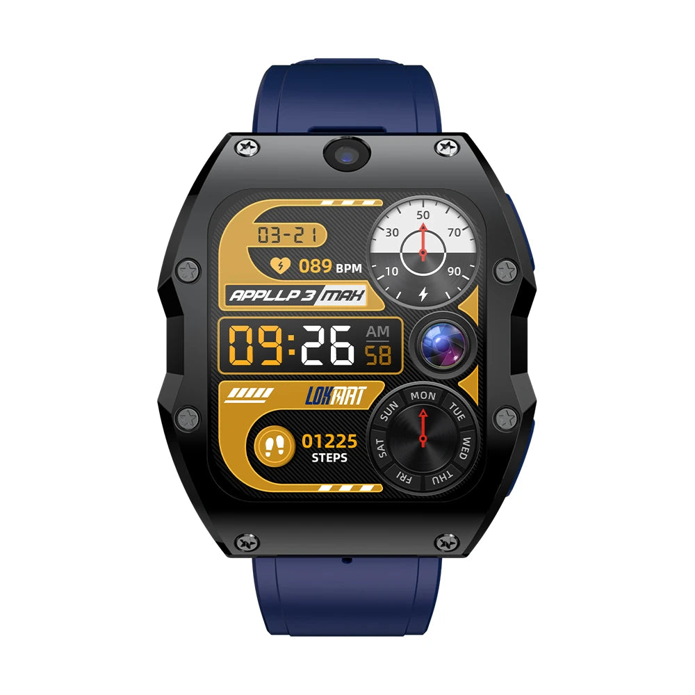 LOKMAT APPLLP 3 MAX 2.02 Inch HD TFT Display Bluetooth Call Heart Rate Spo2 Monitor Sleep Monitoring SOS Multi-Sport Modes Music Playback IP68 Waterproof 4G Smart Watch