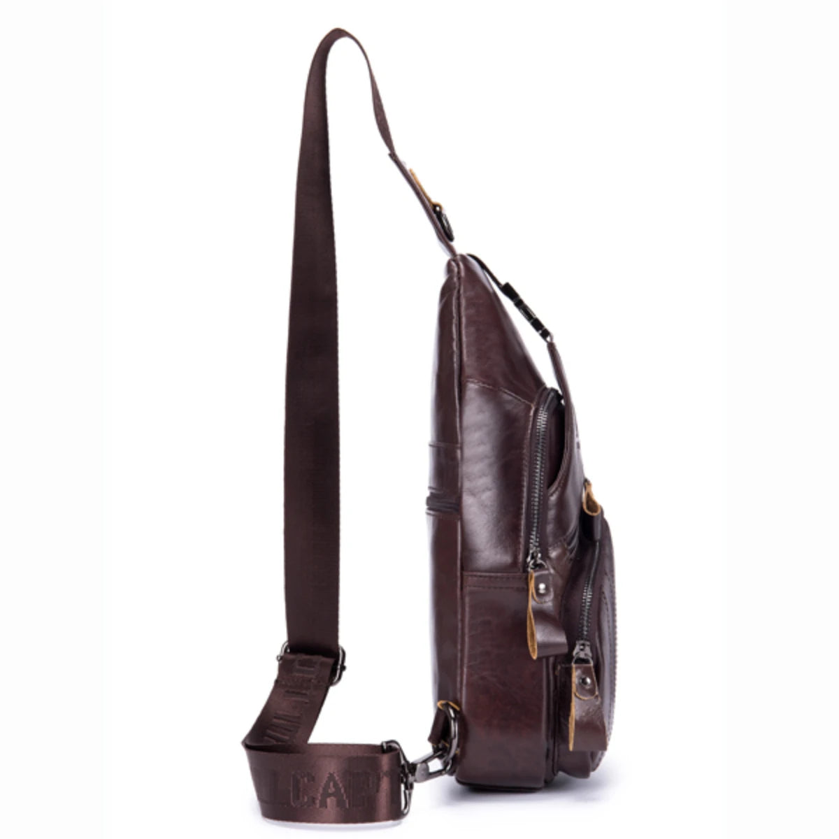 Men Multi-Pocket Leather Chest Bag Casual Sports Multifunctional Large Capacity Crossbody Shoulder Bag
