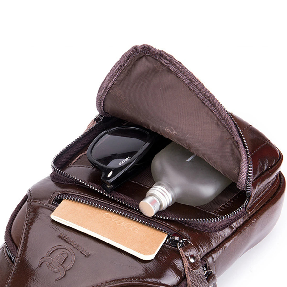 Men Multi-Pocket Leather Chest Bag Casual Sports Multifunctional Large Capacity Crossbody Shoulder Bag