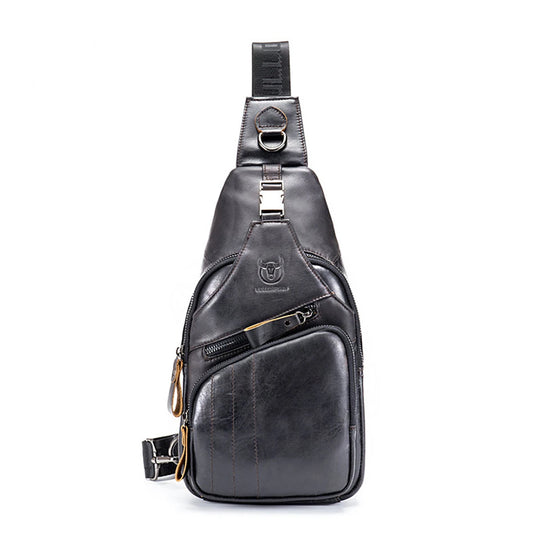 Men Multi-Pocket Leather Chest Bag Casual Sports Multifunctional Large Capacity Crossbody Shoulder Bag
