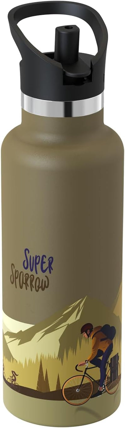 Sparrow Insulated Water Bottle - 350Ml/500Ml/750Ml/1L/1.2L - Flipflow Metal Water Bottles with Straw Lid - BPA Free - Leakproof Stainless Steel Flask for Sport, Gym, School, Outdoor, Travel