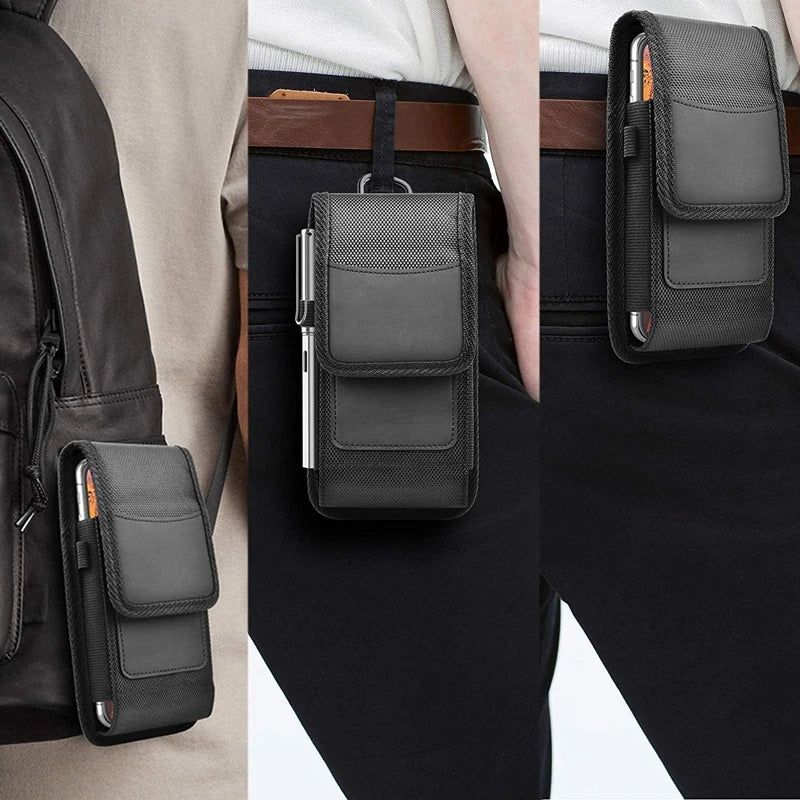 Vertical 5-7.5 Inch Phone Holster Case Waist Bag with Belt Clip Portable Nylon Pouch Cover L-XXXL